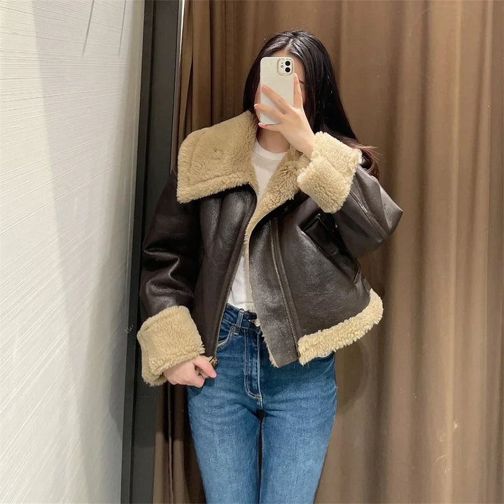 Leather Coat with Fur Lining - Candy