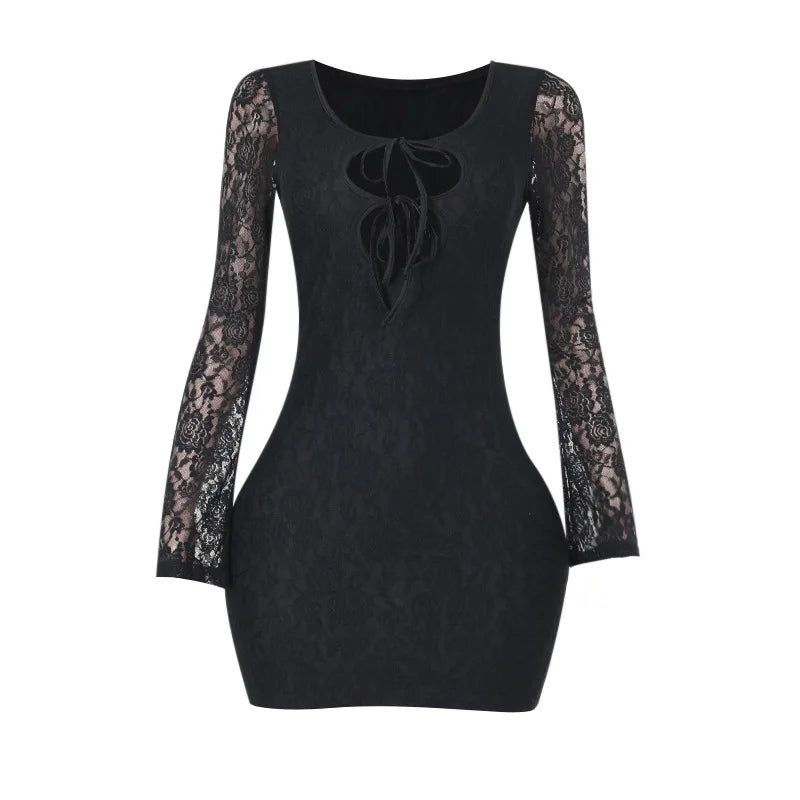 Lace Mini Dress with Tie Details - Lorial