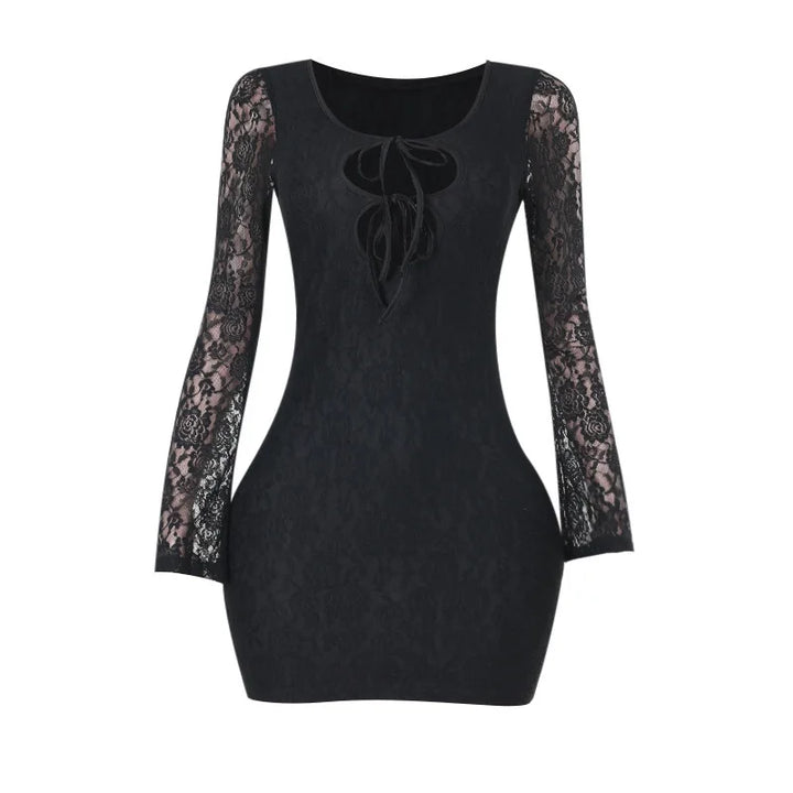 Lace Mini Dress with Tie Details - Lorial