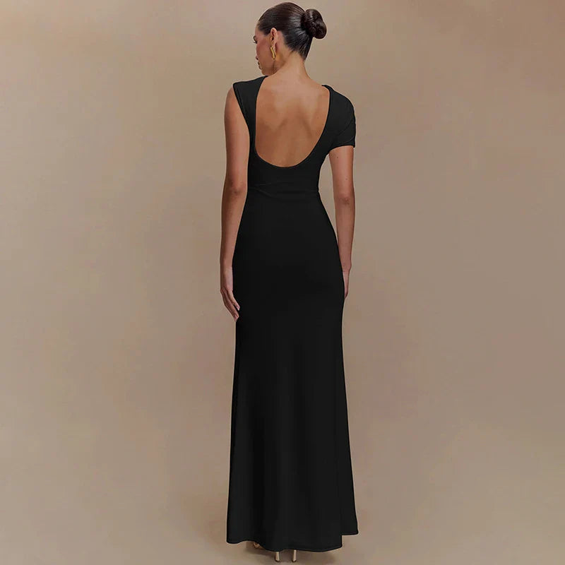 Maxi Open Back Dress with Flower Buckle Detail - Marina