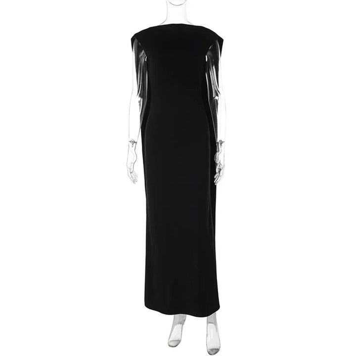 Elegant evening maxi dress with open back and train decoration - Ataret