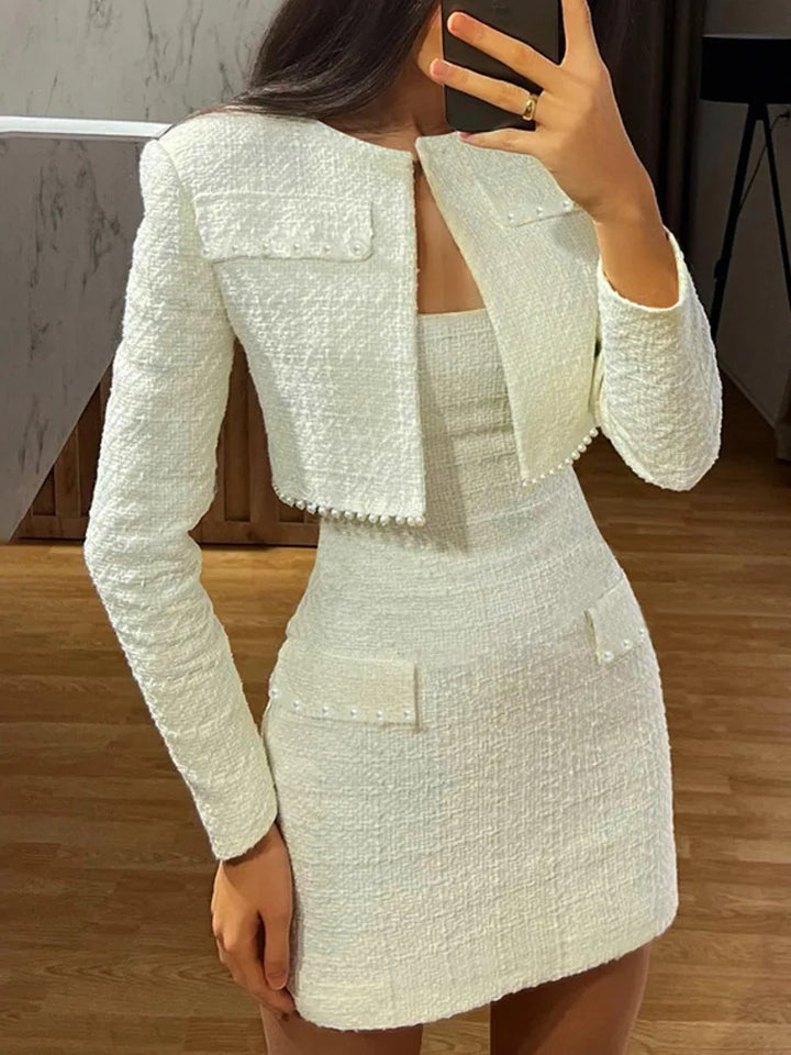 Strapless woven mini dress with short blazer - Leo
