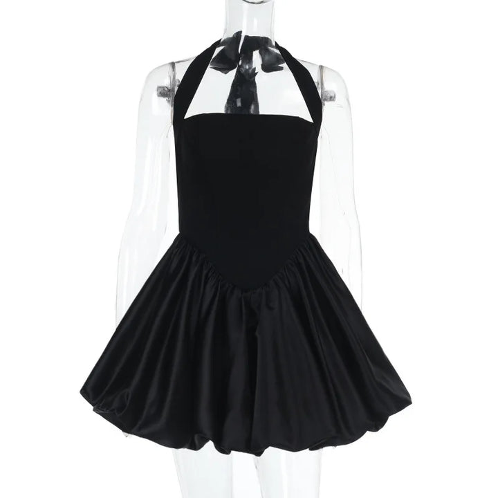 Balloon Mini Dress with Neck Tie and Satin Skirt - Mikaela