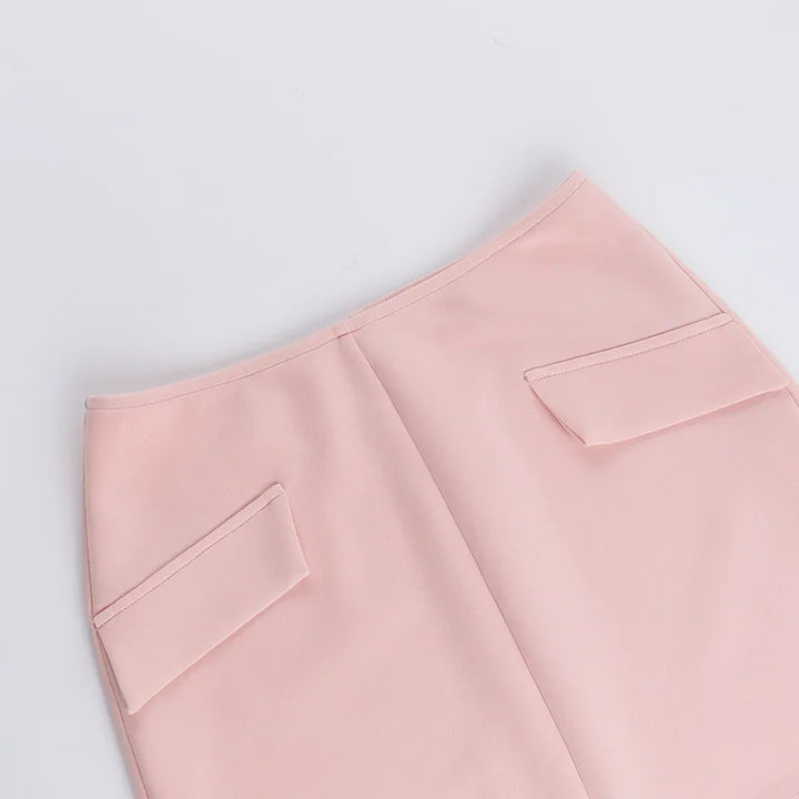 Three-Piece Set: Mini Skirt, Shirt, and Fitted Corset with Pocket Detail - Pearl