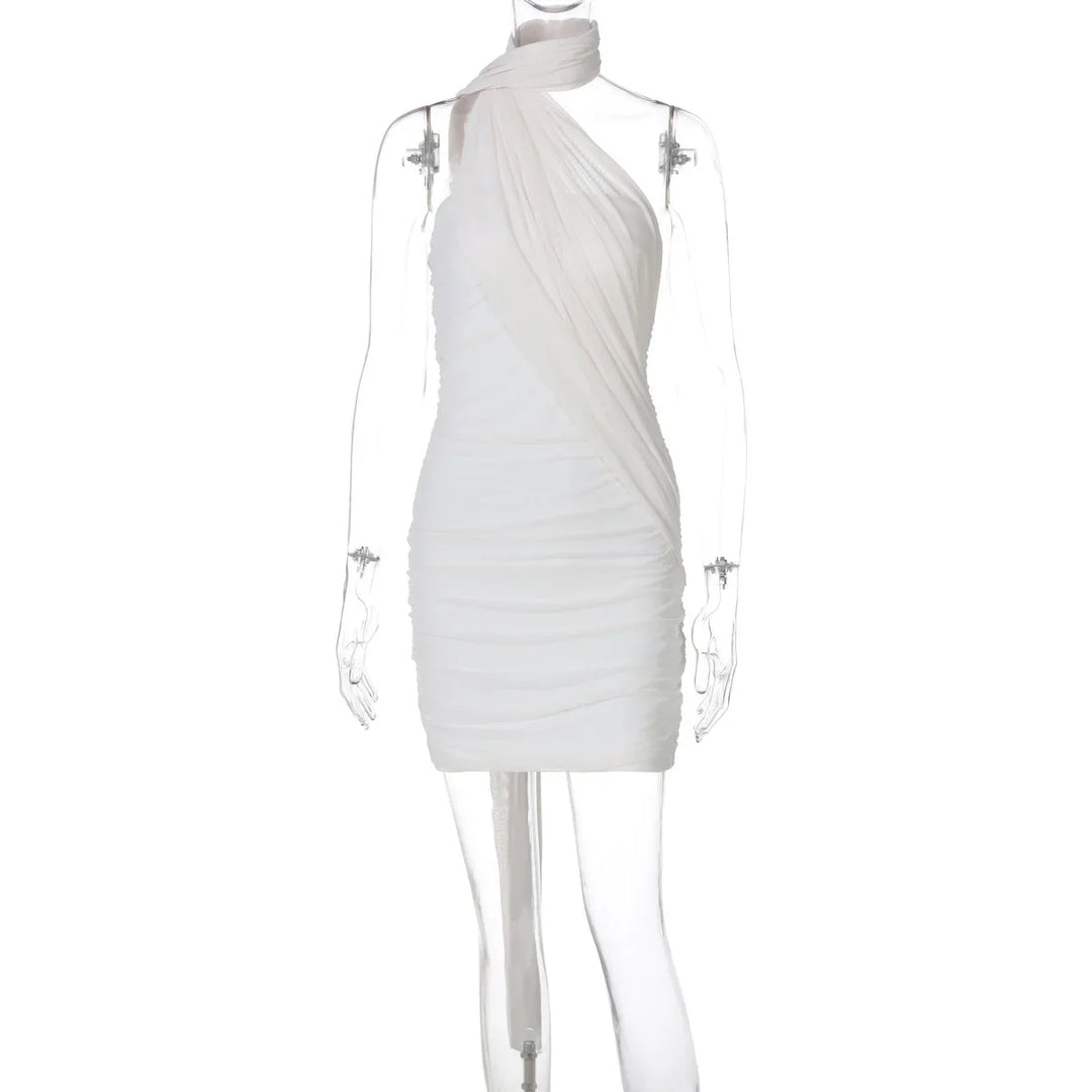 Mini Dress with Pleats and Scarf Detail - Kala