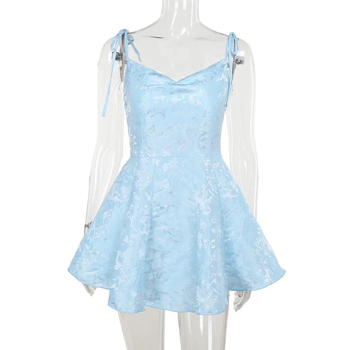 A-line mini dress with tie straps and floral embroidery detail - Marisol