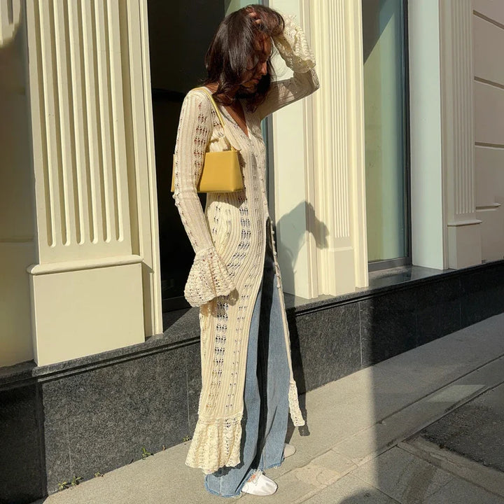 Maxi crochet dress/overlay with button closure - Devon