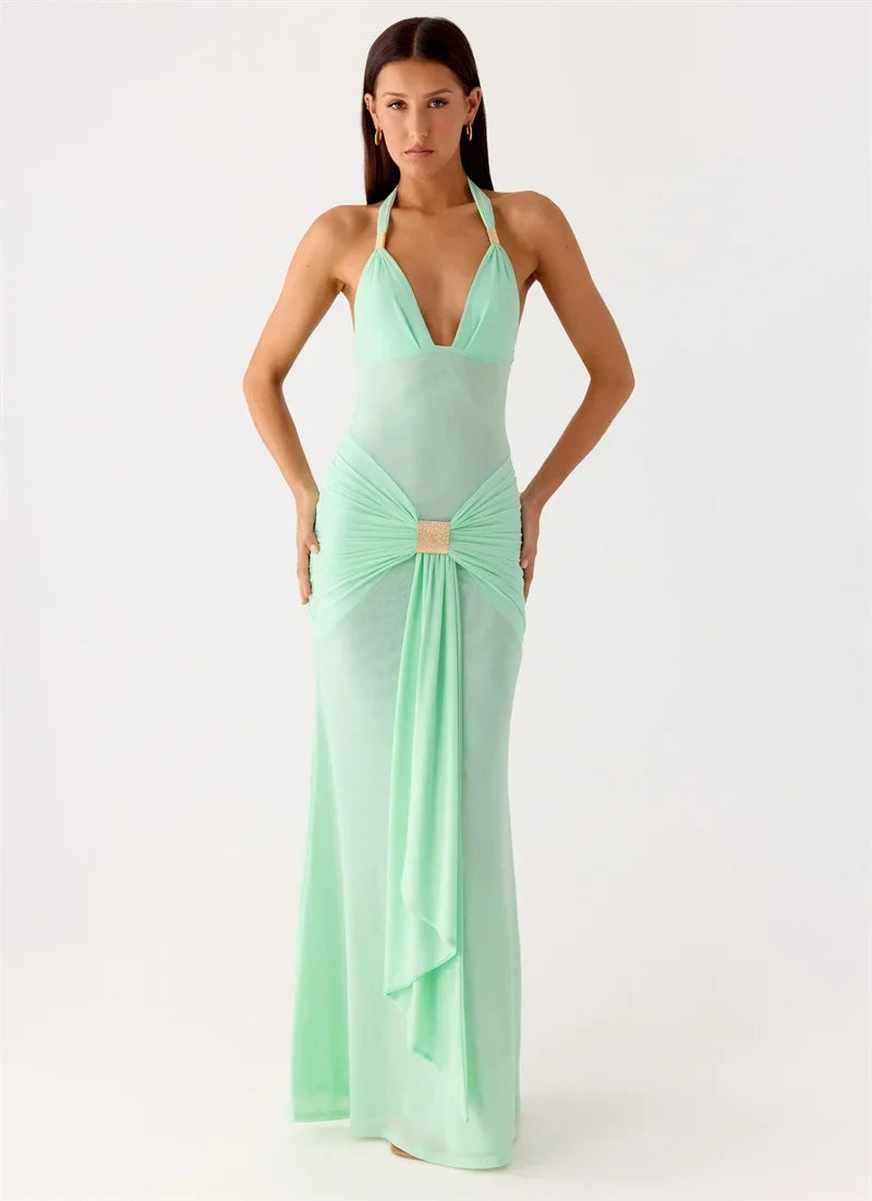 Maxi dress with a buckle design and open back - Tzahala
