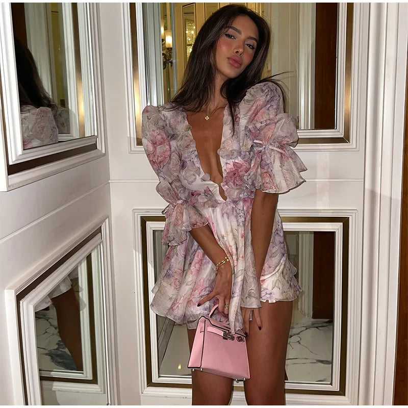 3D Floral Chiffon Ruffled Mini Dress - Mia