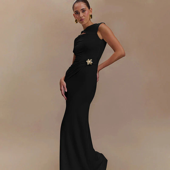 Maxi Open Back Dress with Flower Buckle Detail - Marina