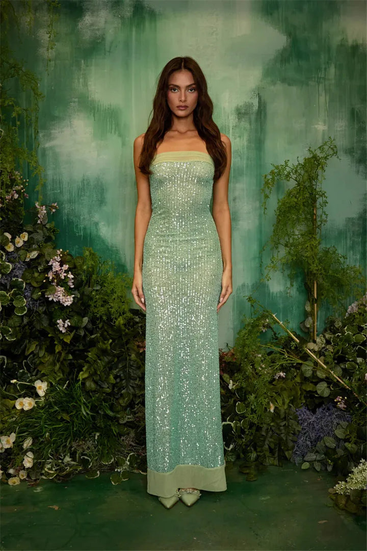 Strapless Maxi Dress with Sequin Design - WIN D