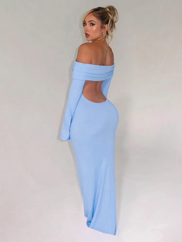 Off-Shoulder Maxi Dress with Open Back - GIZEL