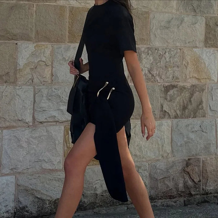 Mini dress with special design, buckle, and train decoration - Morgan
