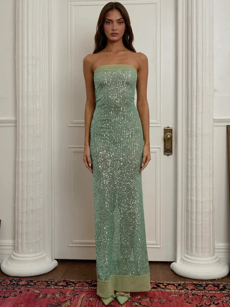 Strapless Maxi Dress with Sequin Design - WIN D