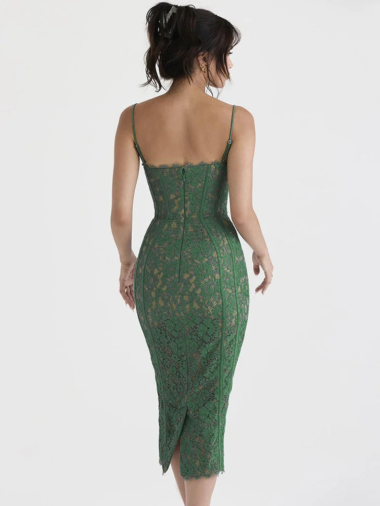 Fitted Lace Midi Dress - Barbara