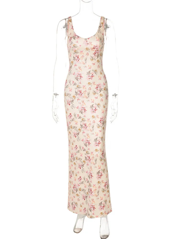 Fitted floral maxi dress with open back - Felicia