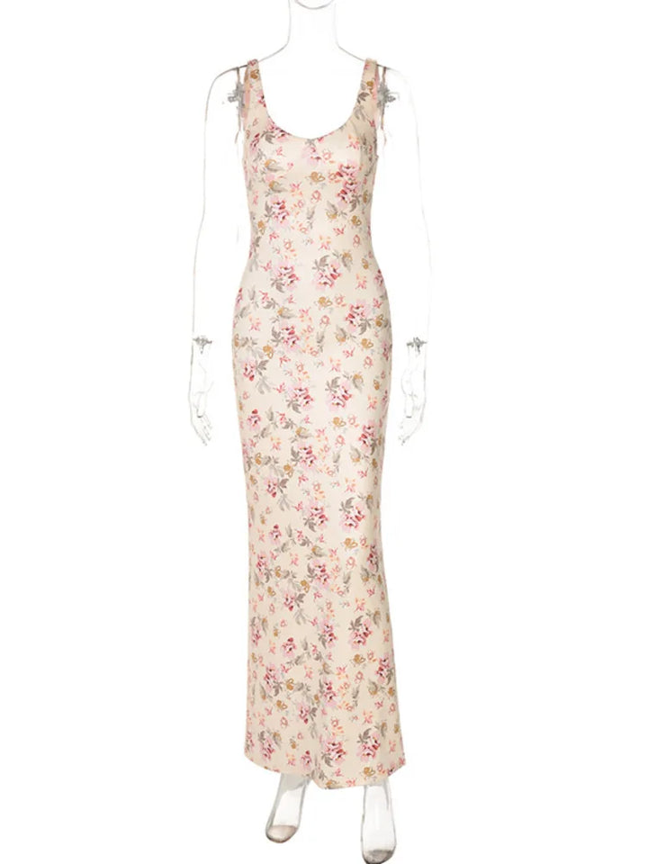 Fitted floral maxi dress with open back - Felicia