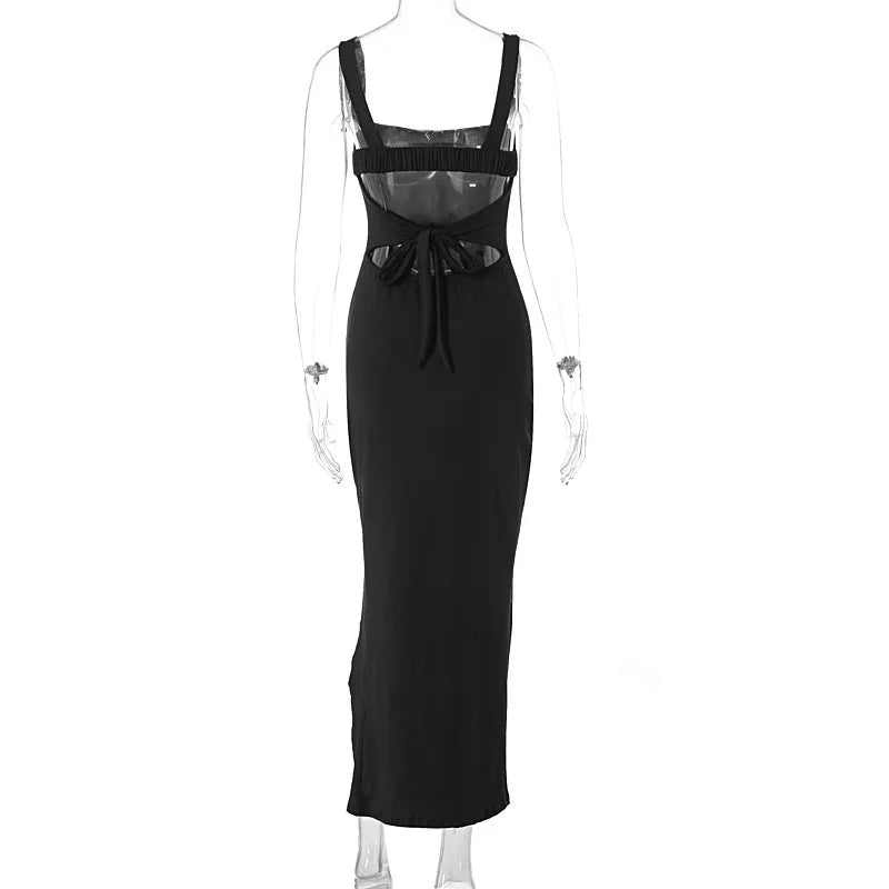 Maxi dress with back tie and slit decoration - Penelope
