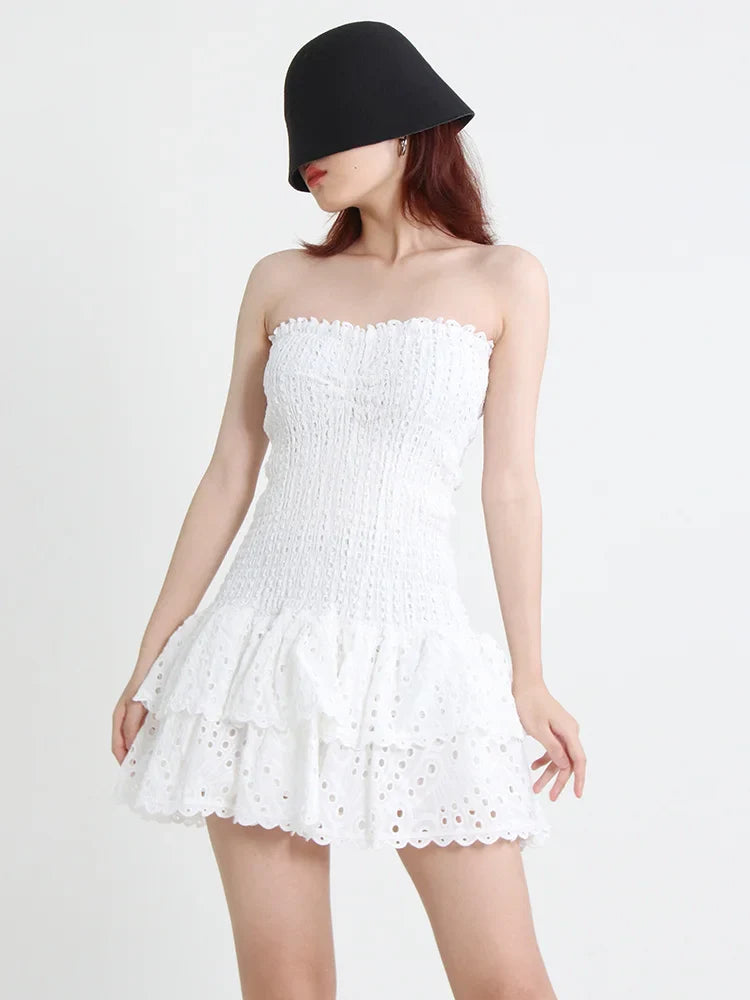Strapless Mini Dress with Ruching and Ruffle - Diane