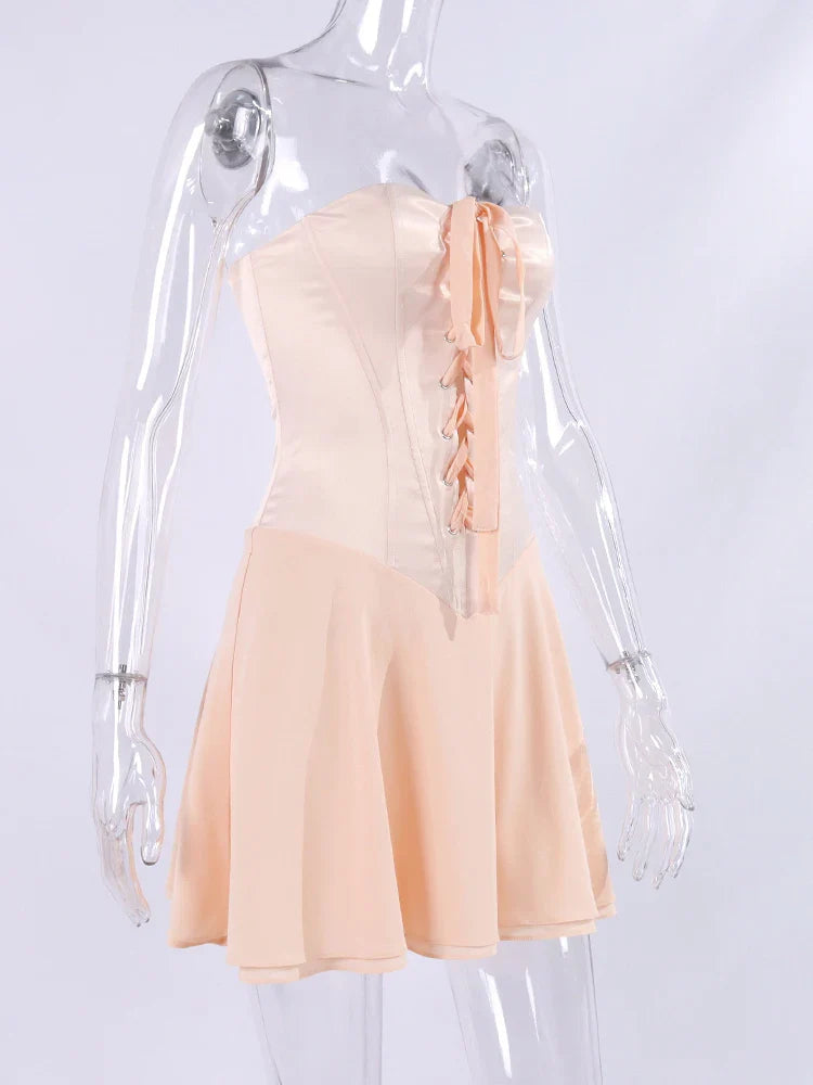Mini strapless dress with satin corset design - Lilia