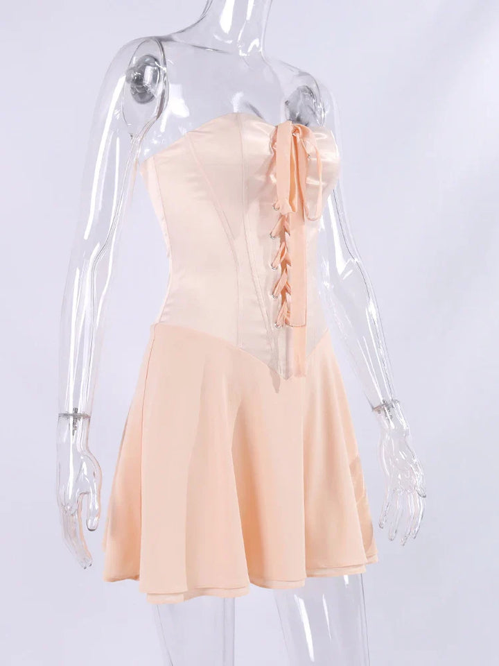 Mini strapless dress with satin corset design - Lilia