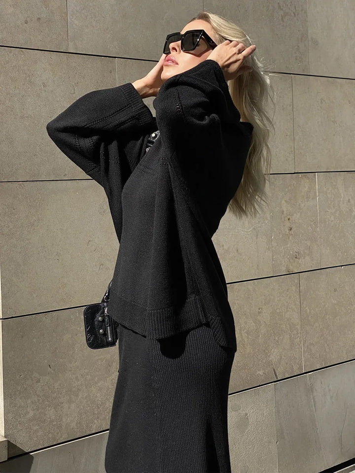 Loose two-piece knitted set maxi skirt and top - Shilav