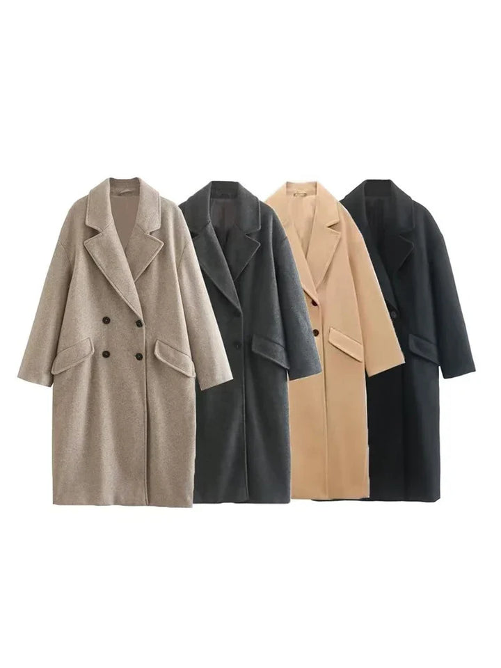 Long Tailored Wool Coat with Button Details - Paris