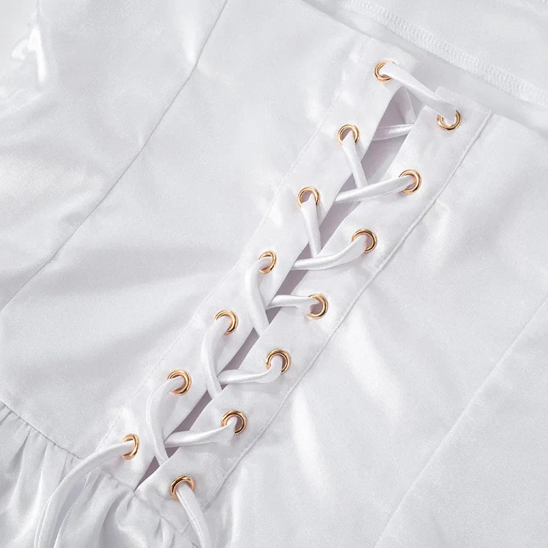 Strapless Satin Mini Dress with Back Ties - Millie