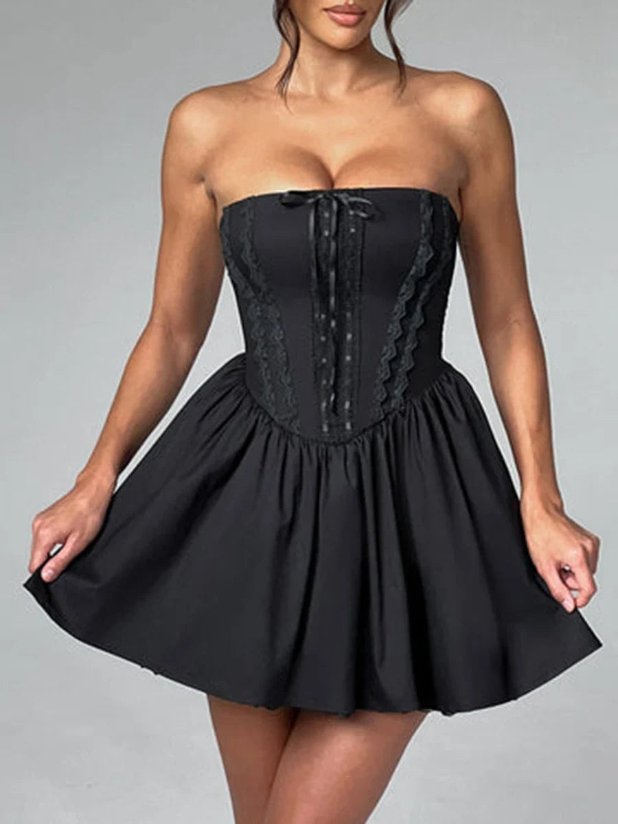A-Line Mini Dress with Back Tie for Waist Fit, Country Style - Reya