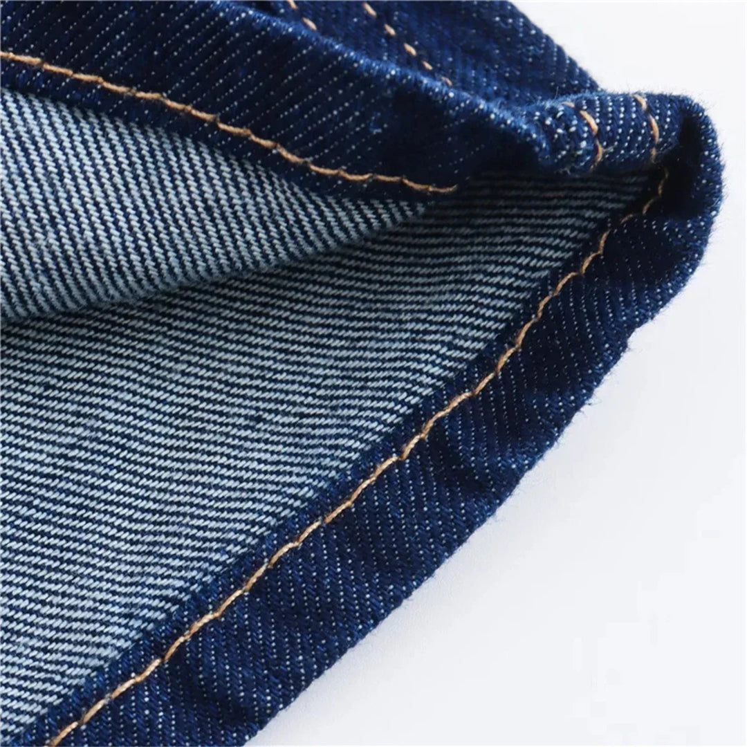 חליפת דנים שני חלקים מכנס חצאית מיני וחולצה בעיטור כיסים - ג'ול