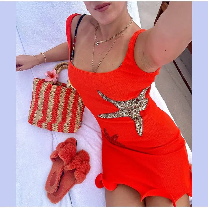 Mini Dress with Sequin Starfish Detail - Daisy