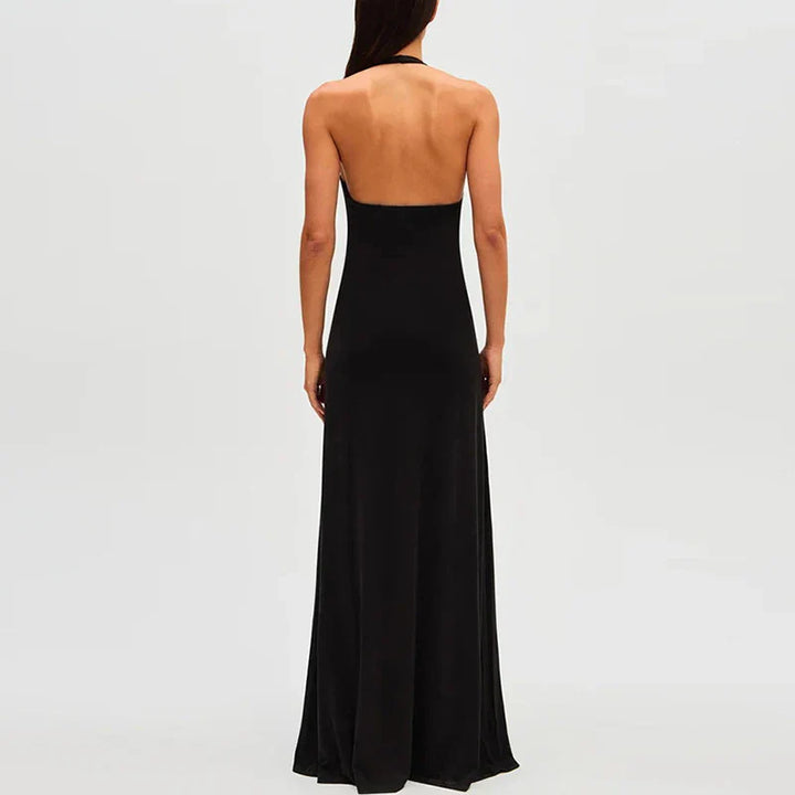 Maxi dress with deep neckline and open back - Alma