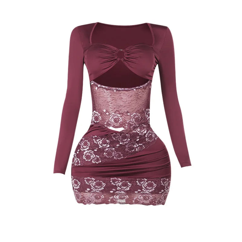 Fitted mini dress with cutouts and lace decoration - Mika