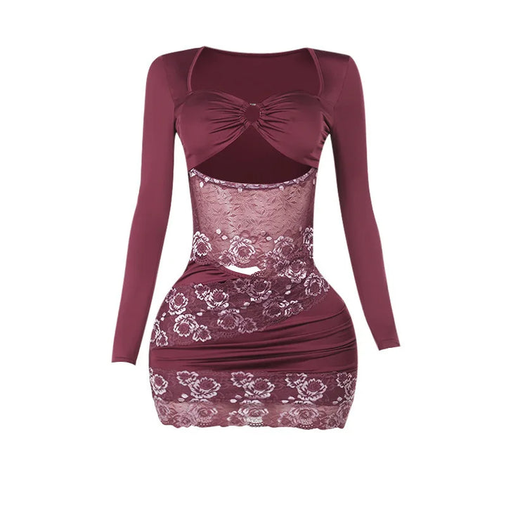Fitted mini dress with cutouts and lace decoration - Mika
