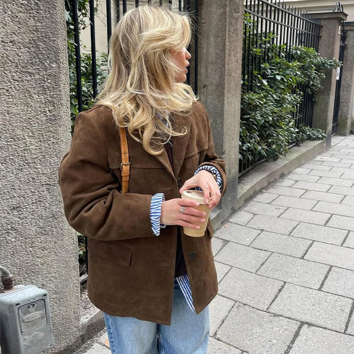 Suede Jacket with Button Details - Jale