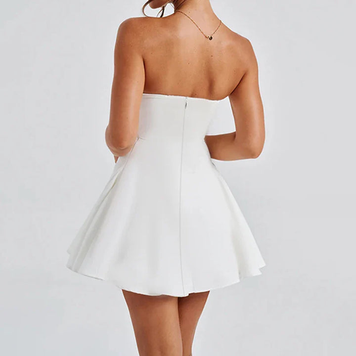 A-line strapless mini dress with bow decoration - Topaz
