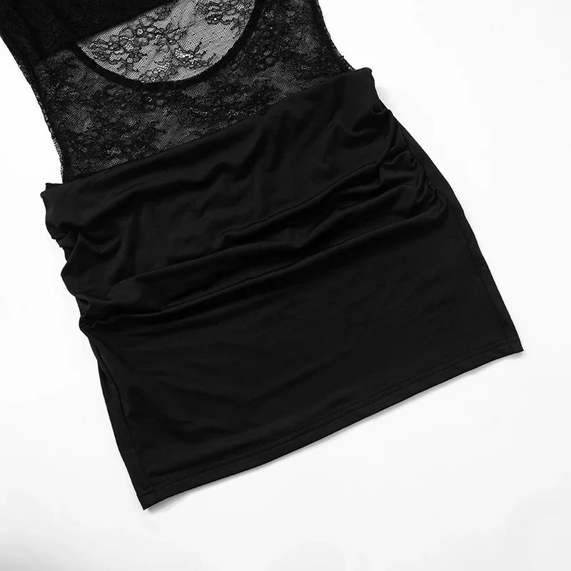Mini lace dress with open back and pleated design - Tevel Or