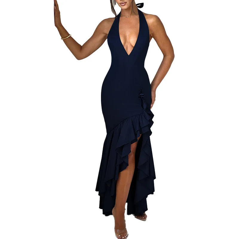 Maxi Dress with Ruffle and Open Back - Rosalina