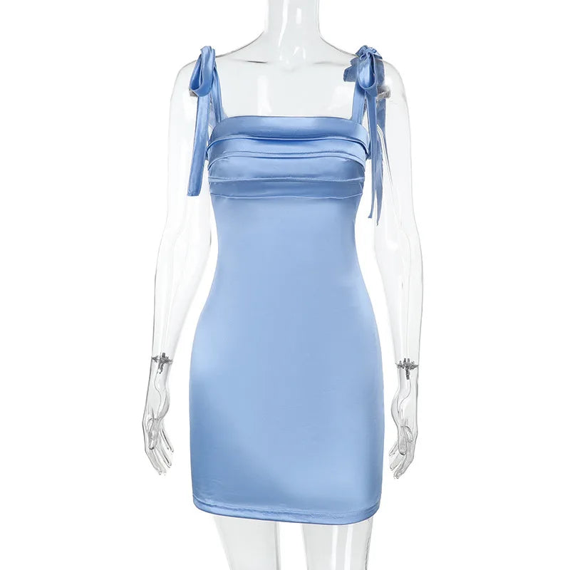 Satin mini dress with tie straps and back - Sial