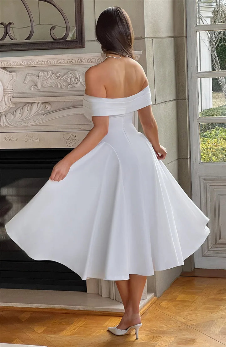 Off-Shoulder A-Line Midi Dress - Inbal