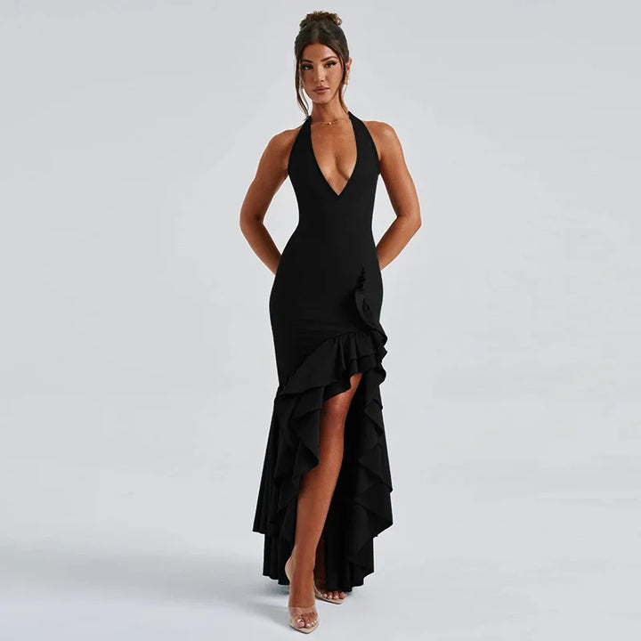 Maxi Dress with Ruffle and Open Back - Rosalina