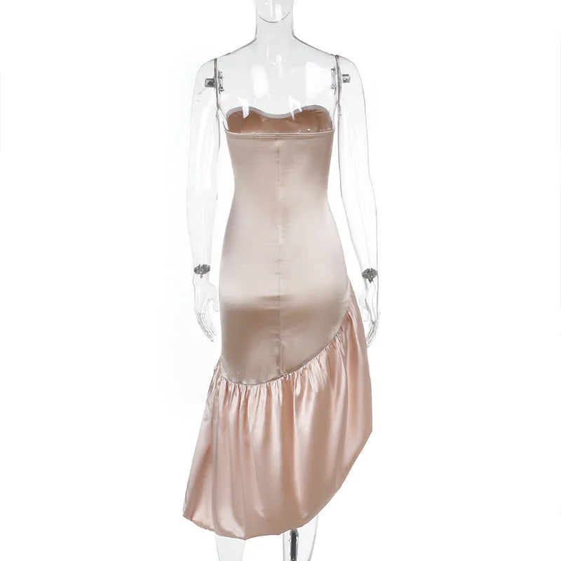 Mini Strapless Satin Ruffle Dress with Asymmetric Design - Lolita
