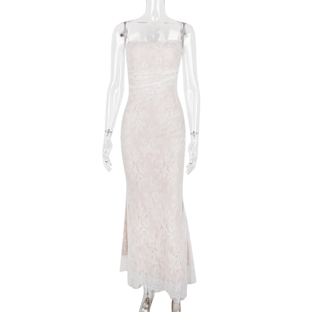 Elegant Maxi Lace Dress with Lace Sleeve Overlay - Ilia