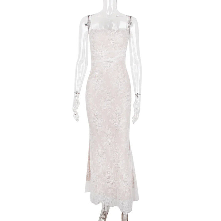 Elegant Maxi Lace Dress with Lace Sleeve Overlay - Ilia