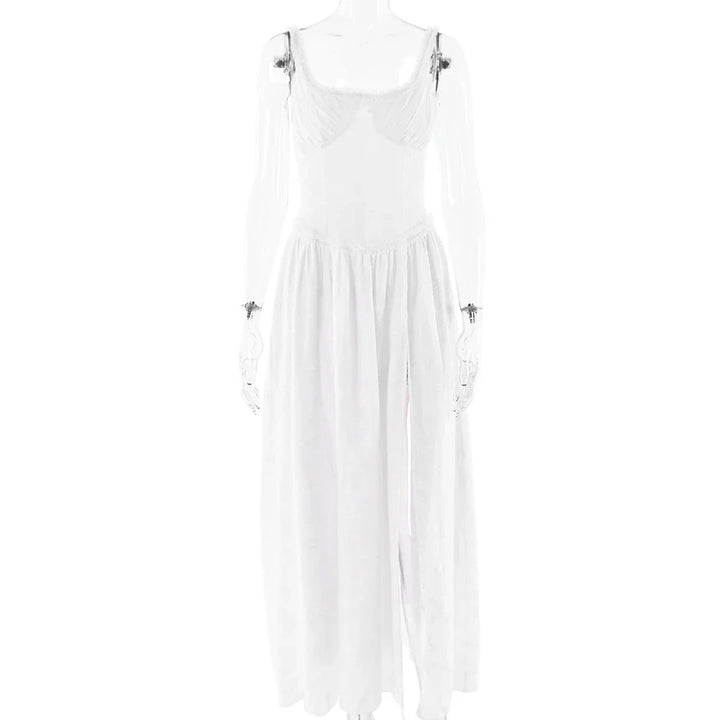 Chiffon Maxi Dress with Floral Embroidery, A-Line Cut, and Slit Design - Alejandra