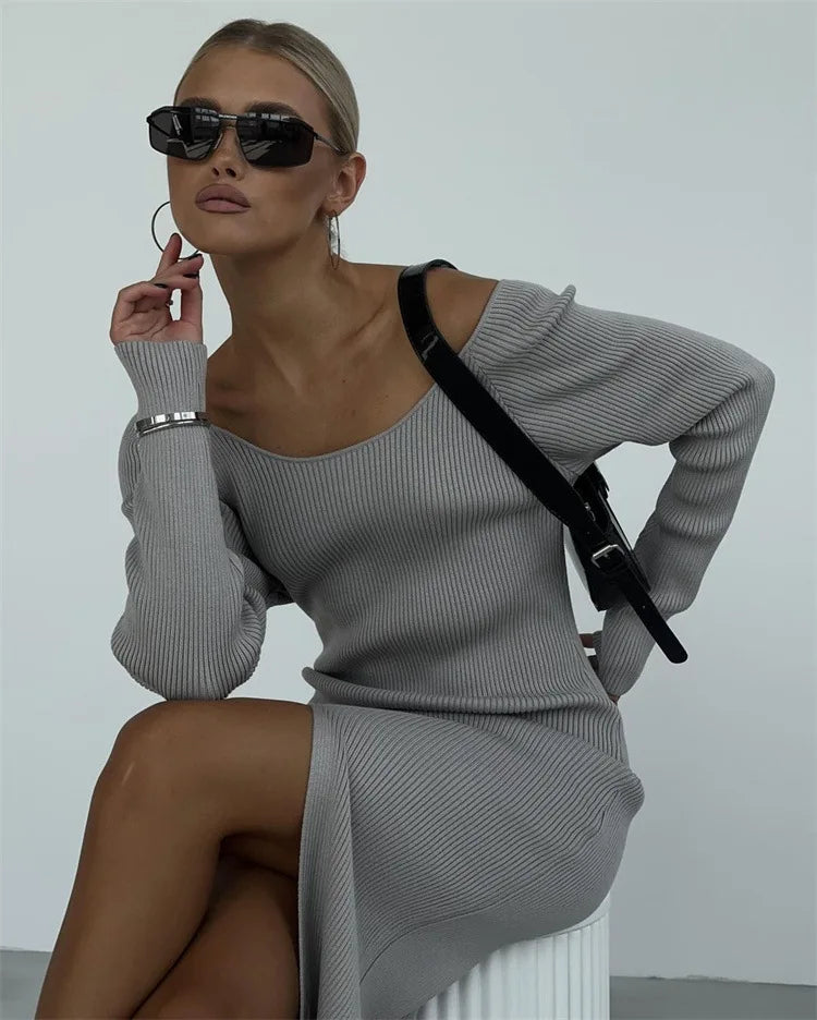 Maxi Sweater Dress with Deep Slit - Alba