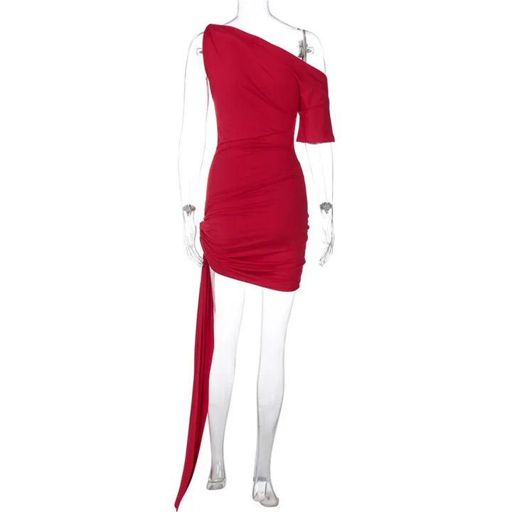 Mini dress with asymmetric design and train decoration - Nina