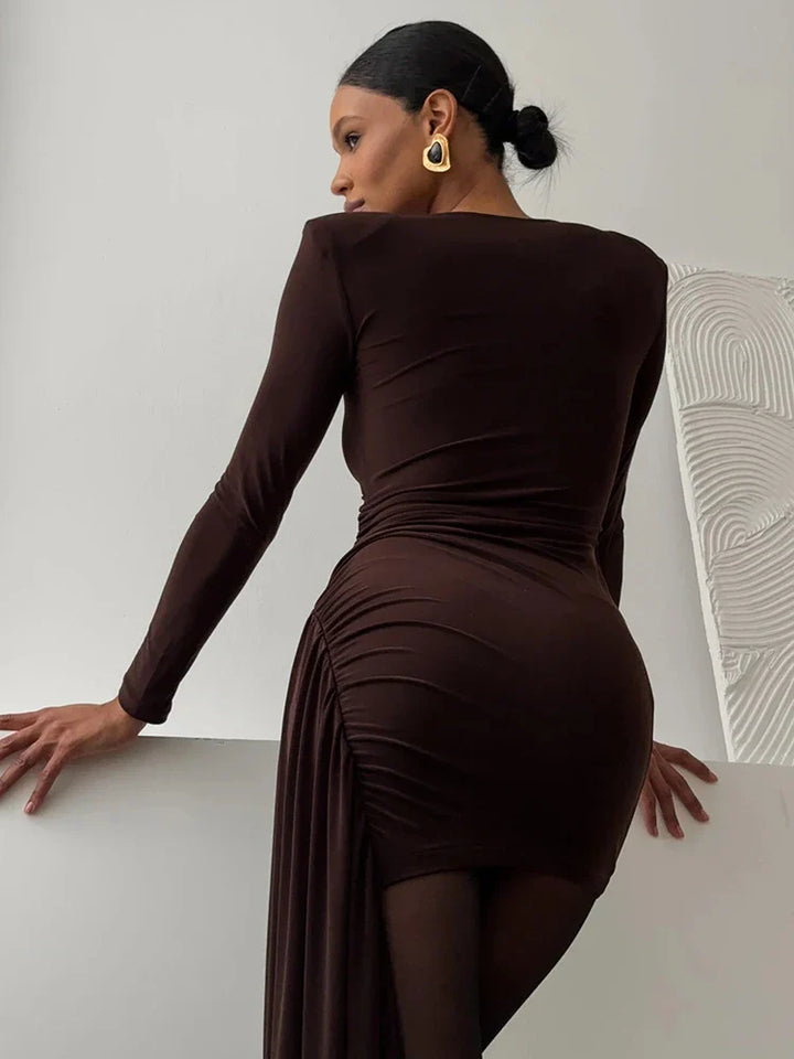Ruched Mini Dress with Asymmetric Train Decoration - Kamryn
