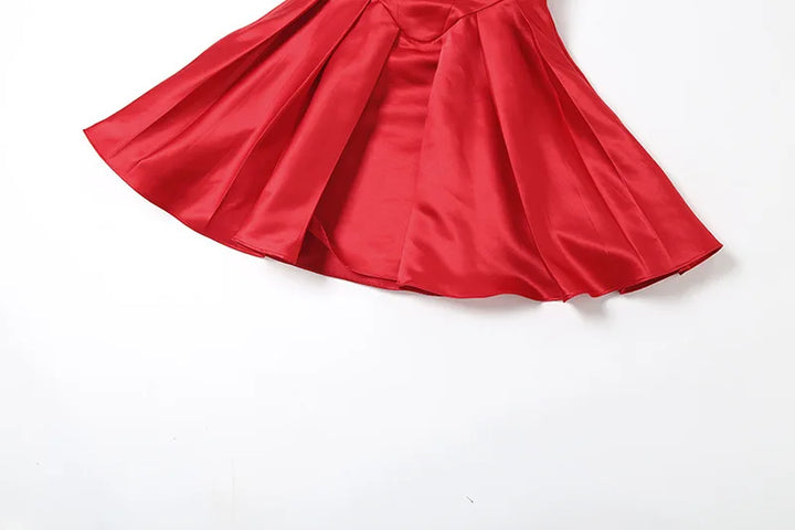 Strapless satin mini dress in A-line cut with back bow detail - Taisia