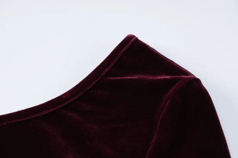 Velvet maxi dress with one sleeve and open back - Alina